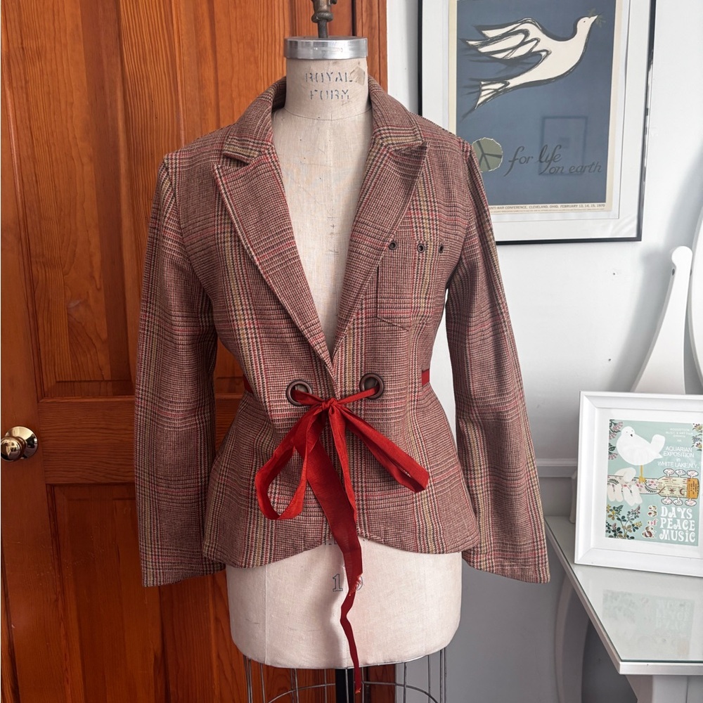 Triple Five Soul- Plaid blazer with ribbon waist!
